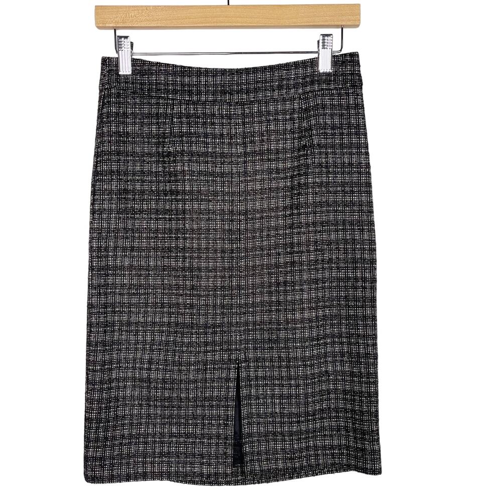 Trina Turk 2 Black Gray Wool Blend Pencil Skirt with Front Split Hem Zip Back